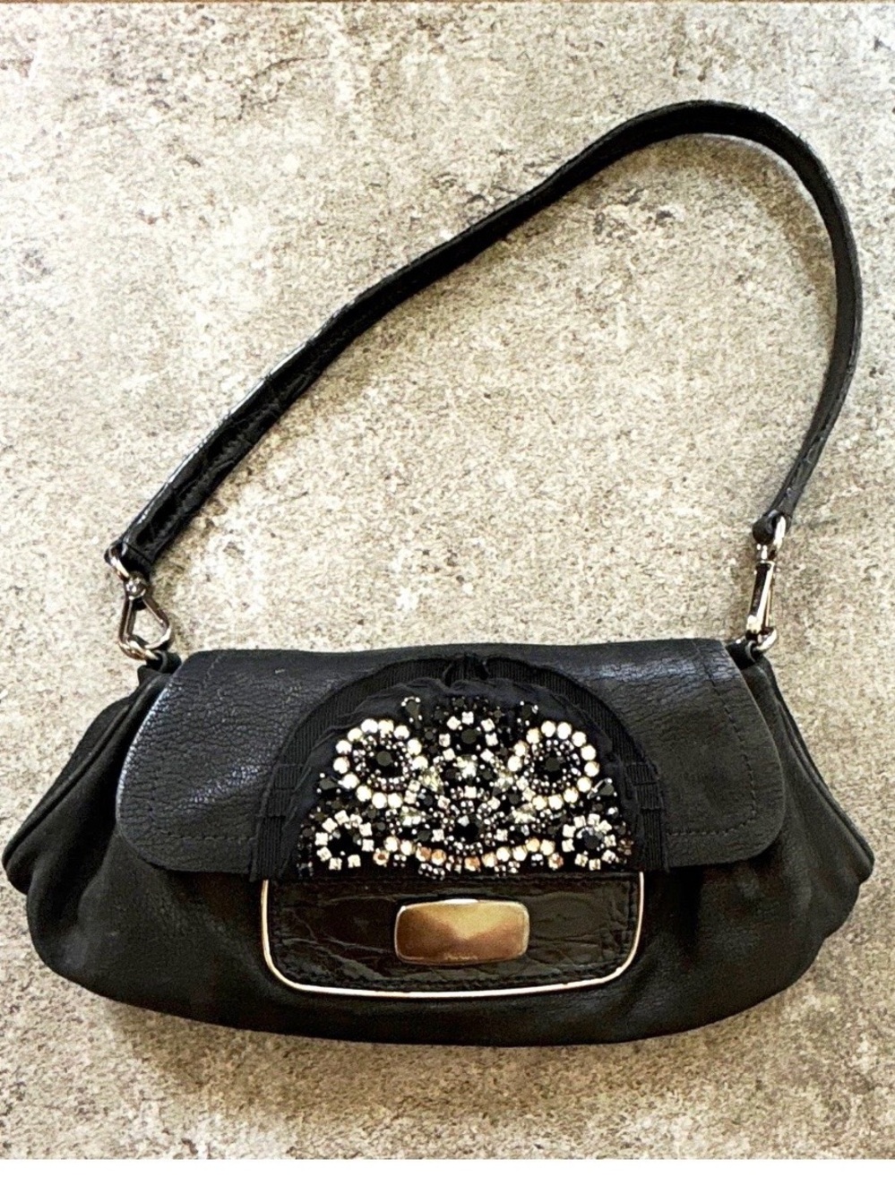 PRADA!⭐️Black jeweled leather/alligator trim Shoulder Bag! Offers welcome!